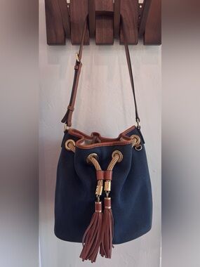 Michael Kors Marina Canvas Bucket Bag- Navy